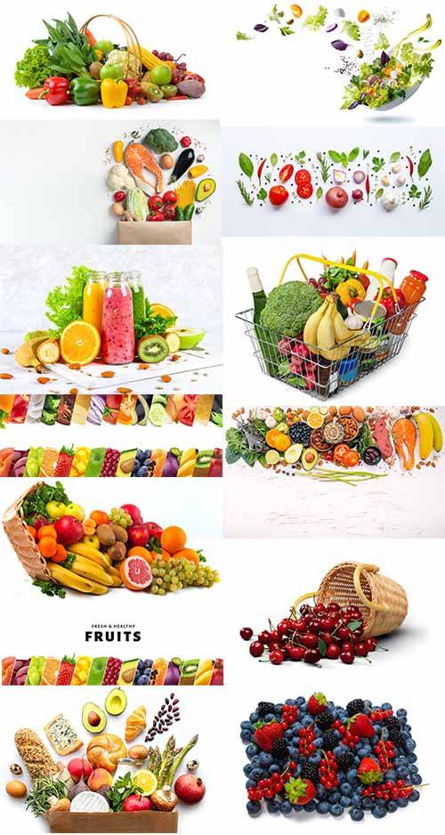 Изобилие продуктов - ягод, фруктов и овощей - Растровые фоны
