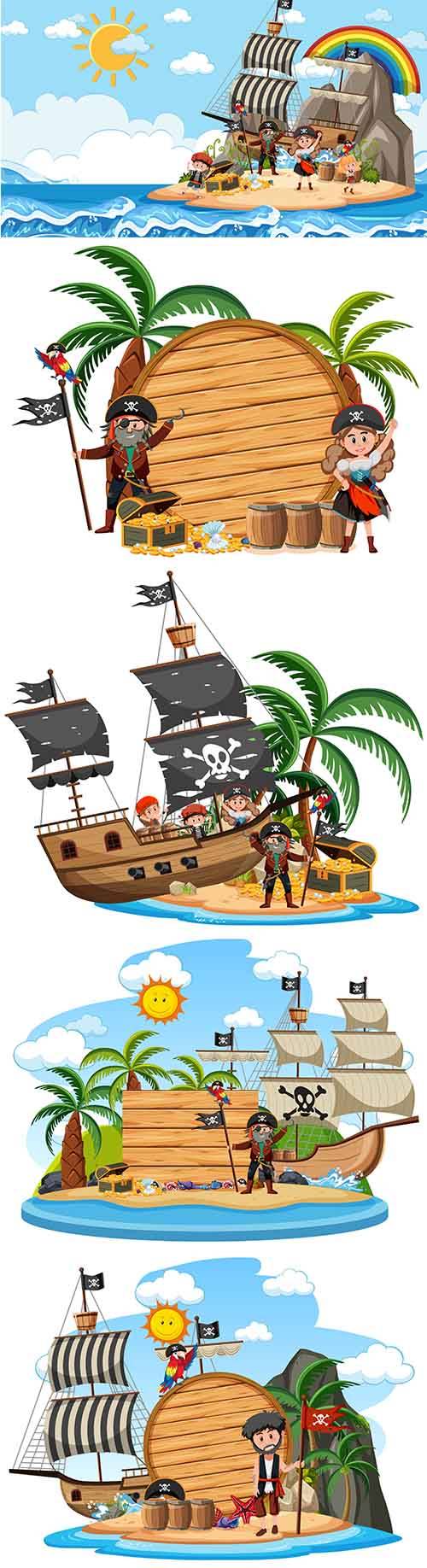 Пираты на необитаемом острове - Векторные фоны