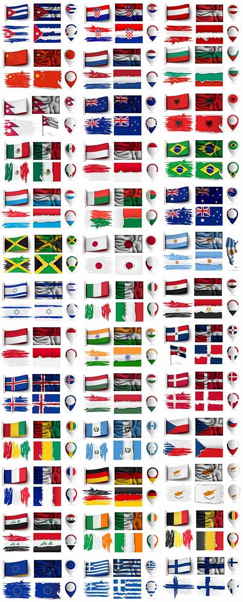 Флаги и иконки разных стран мира - Векторный клипарт