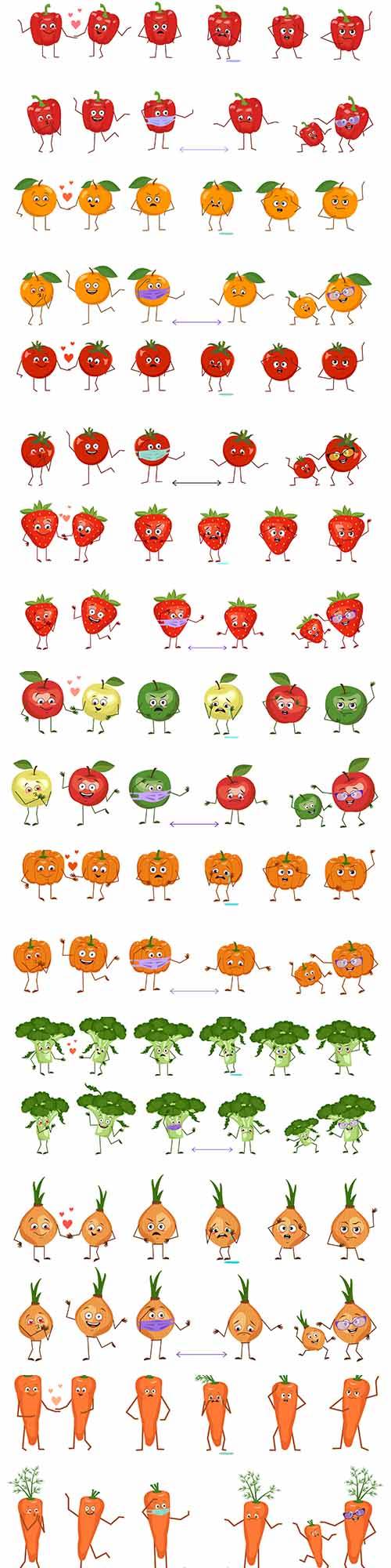 Забавные эмоции ягод и фруктов - Векторные фоны