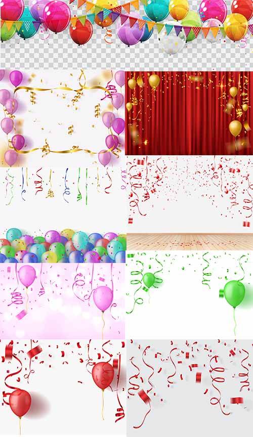 Векторные фоны с воздушными шарами и конфетти