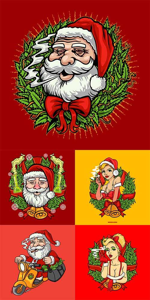 Санта и Санта Клаус - Векторный клипарт