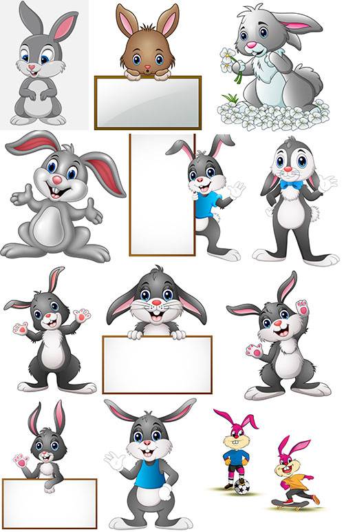 Кролики и зайчики - Векторный клипарт