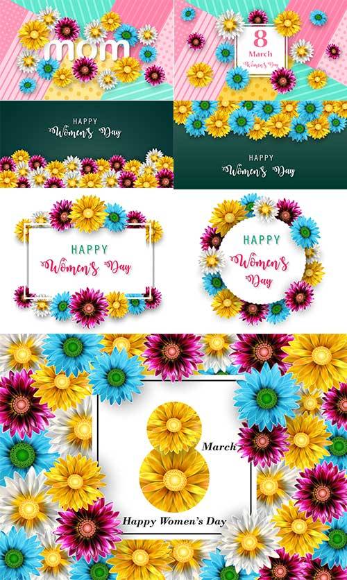 Векторные фоны с цветами для поздравлений с Женским Днём 8 Марта