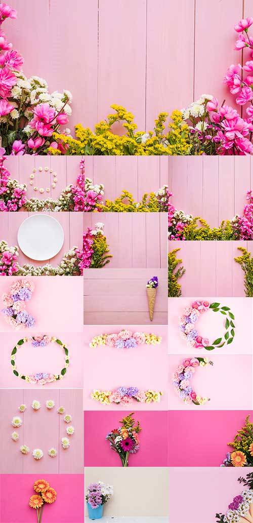Розовые фоны с цветами - Растровый клипарт