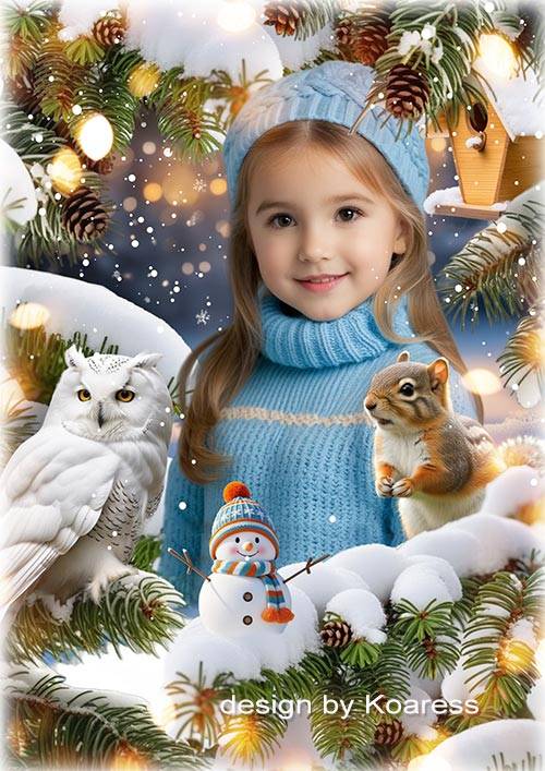 Коллаж для детских зимних портретов - Зимний лес, страна чудес